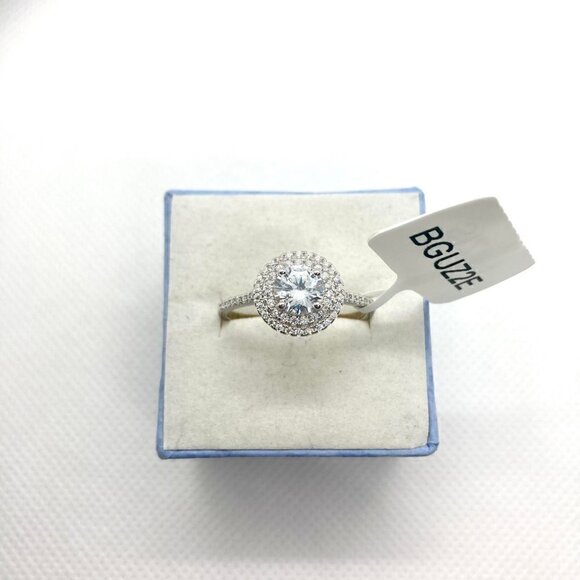 𝅺SIZE 9 925 Round Cut CZ Halo Ring - Picture 2 of 12